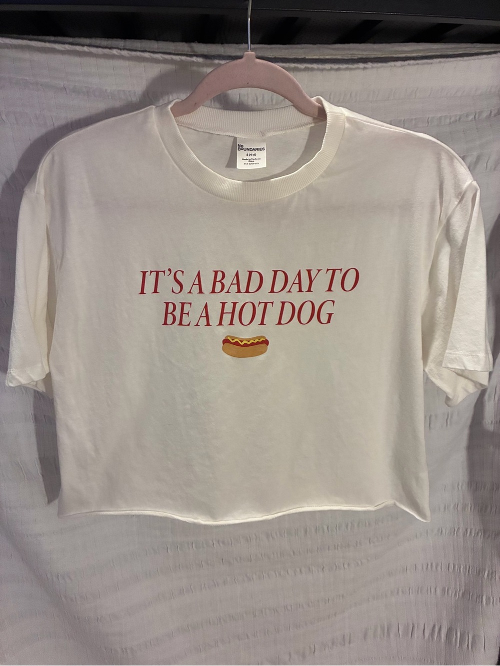 No Boundaries Graphic Crop Tee It’s A Bad Day To Be A Hot Dog